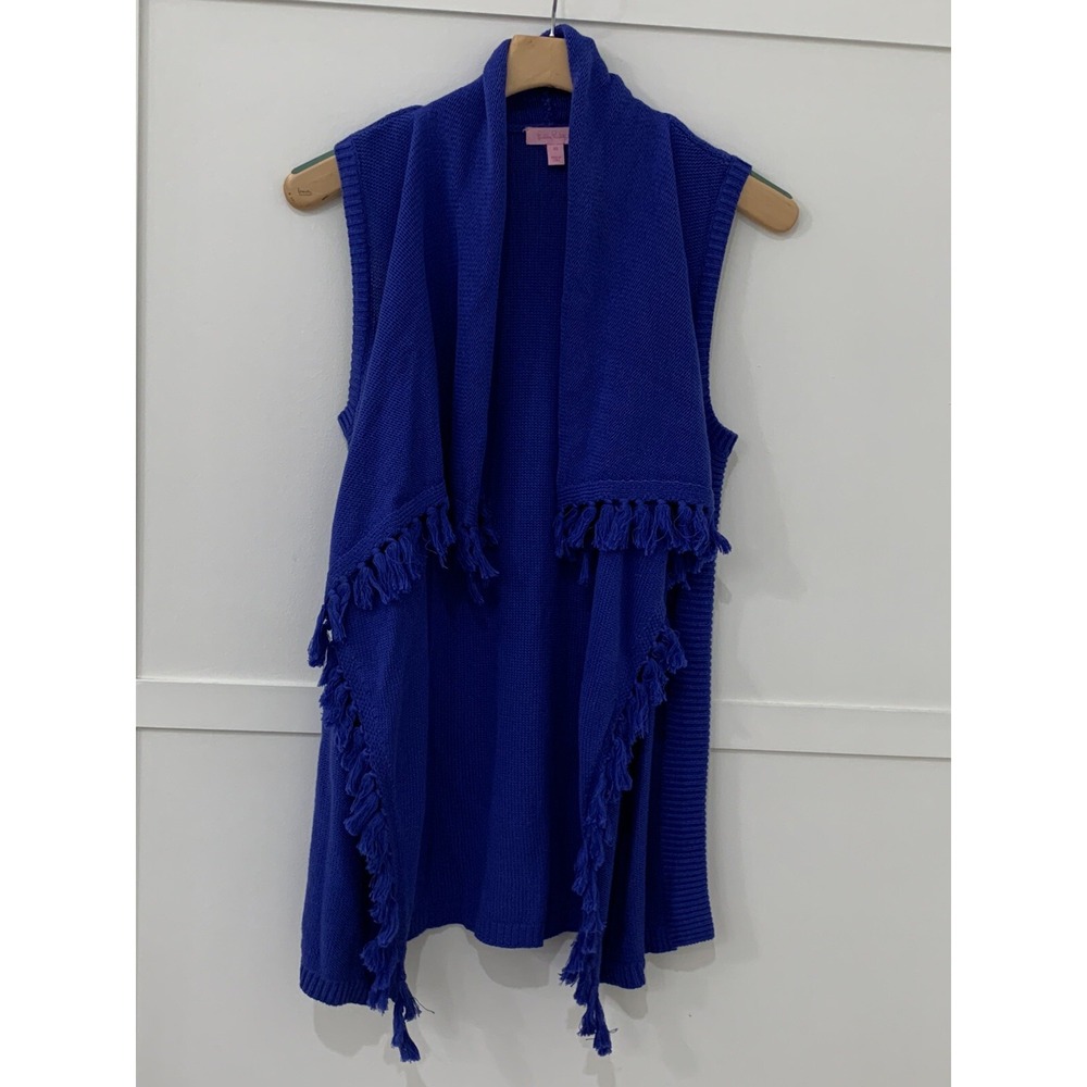 Lilly Pulitzer Knit Sweater Vest Sz XSmall Fringed Purple Tassels Open Front